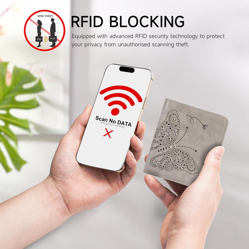 KITEVIUN محفظة RFID صغيرة للنساء رفيعة جداً محفظة نسائية مدمجة صغيرة بجيب محفظات للسيدات باللون الرمادي - Image 5